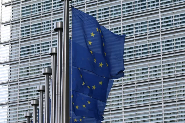 EU-flaggor i Bryssel. Foto.